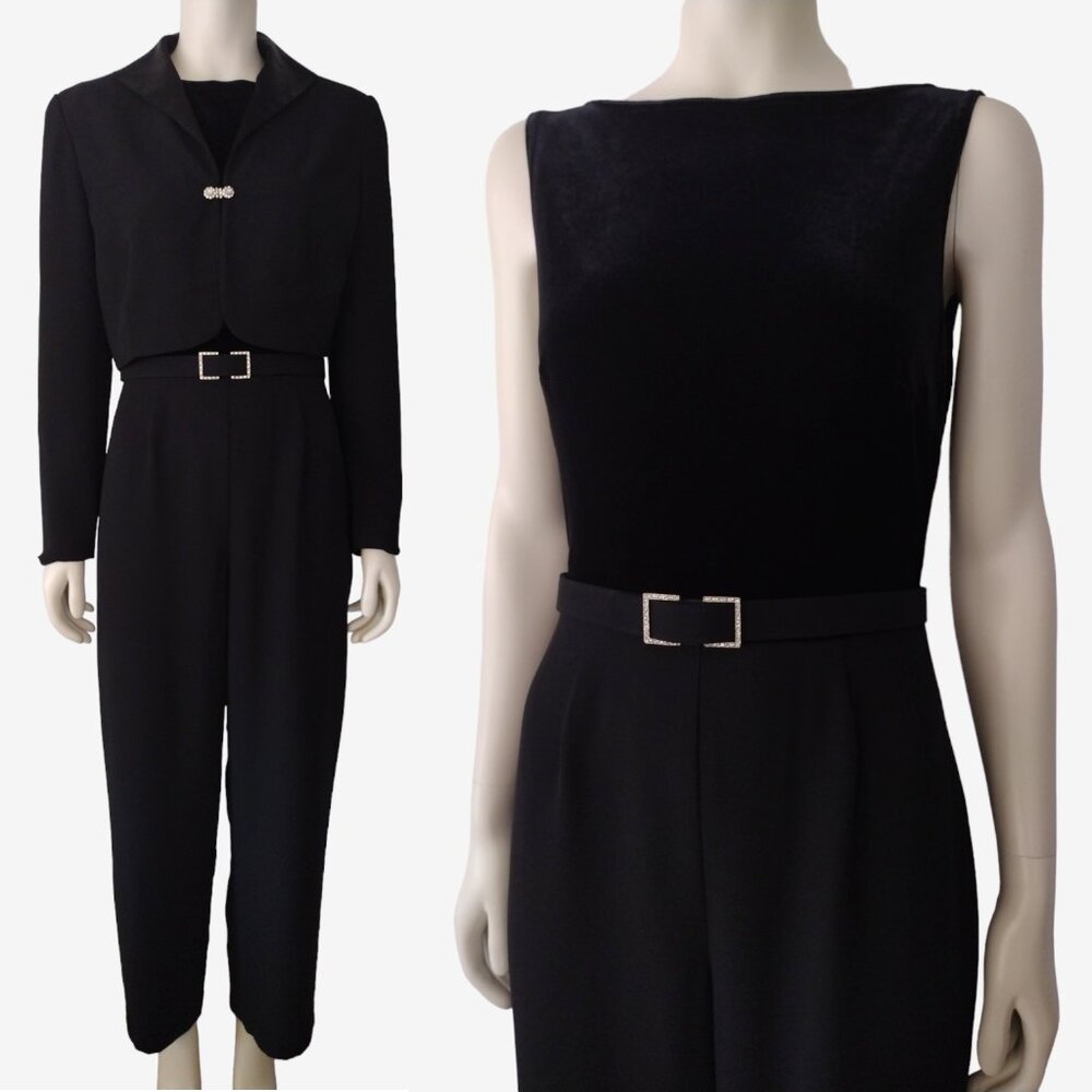 Vintage 1990s Ann Taylor Black 3 Piece Jacket and Sleeveless Jumpsuit Set